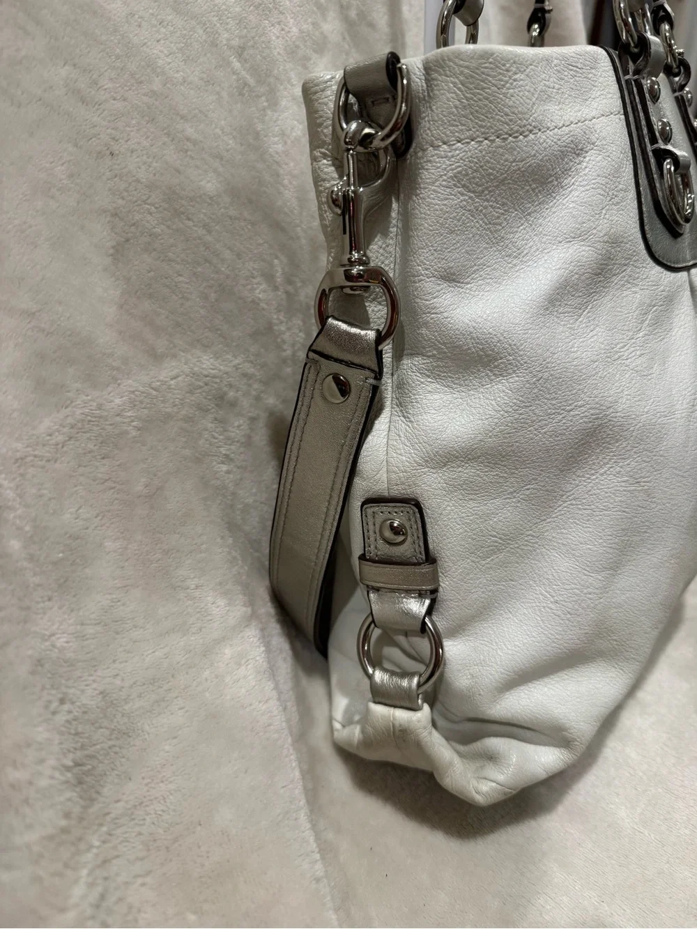 Coach Ashley Leather Shoulder Tote with Silver Trim